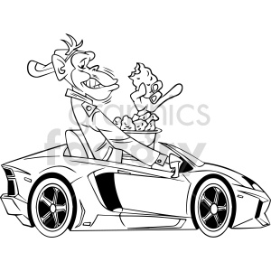 clipart - black and white cartoon ape eating chicken tenders in lambo clipart.
