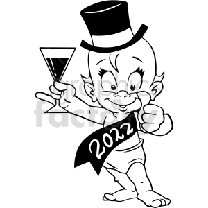 clipart - black and white baby new year party vector clipart.