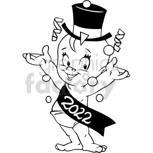 black and white baby new year greeting vector clipart .
