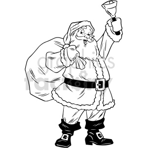 black and white cartoon Santa Clause holding bell clipart clipart. Royalty-free image # 416928