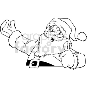 black and white cartoon Santa giving thumbs up clipart .