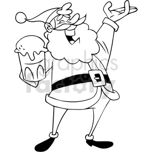 black and white cartoon Santa Clause drinking beer clipart .