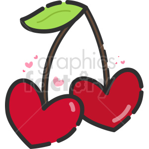   The clipart image shows a heart-shaped arrangement of two cherries with stems, which is a symbol of love and Valentine
