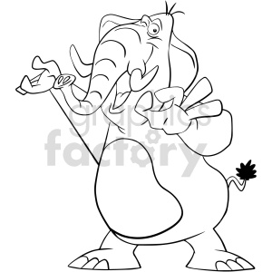 black and white cartoon elephant clipart .