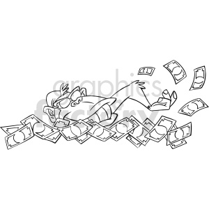 black and white cartoon clipart ape swimming in money .