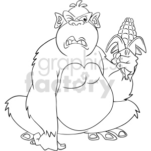 black and white ape holding corn clipart.