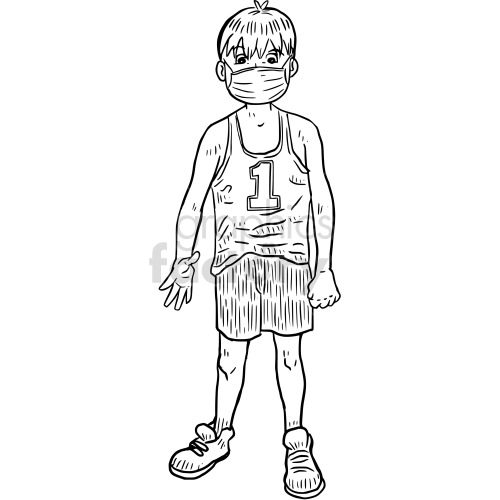black and white kid wearing mask vector clipart .