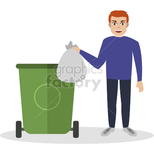 cartoon man taking garbage out vector clipart .