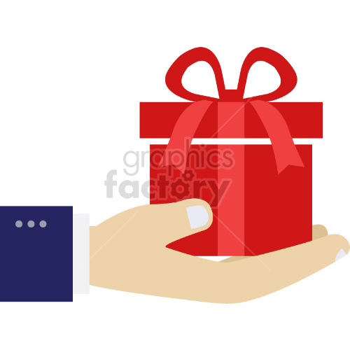 hand holding red gift box vector graphic clipart .