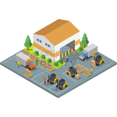 isometric large warehouse vector clipart .