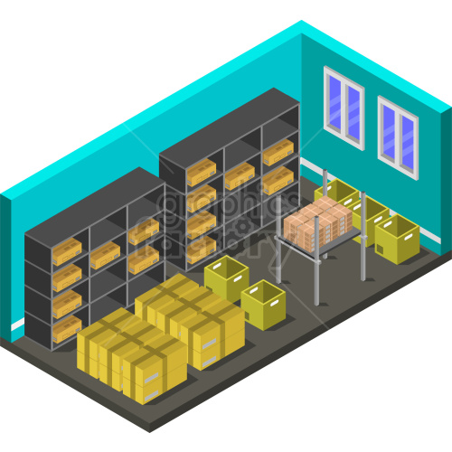 business warehouse isometric storage+room fulfillment