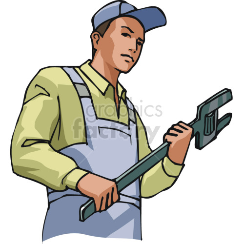 mechanic holding large wrench clipart.