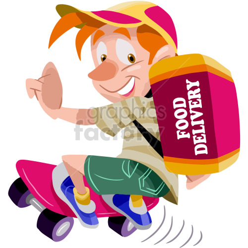 cartoon guy delivering food on skateboard clipart #418783 at Graphics  Factory.