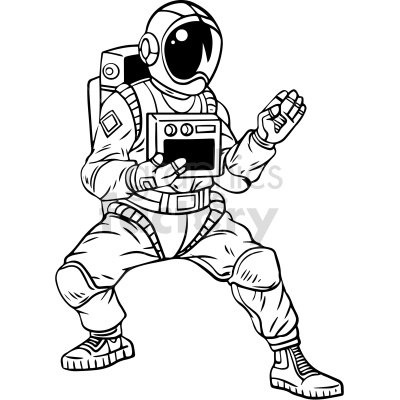 black and white astronaut in fight stance clipart