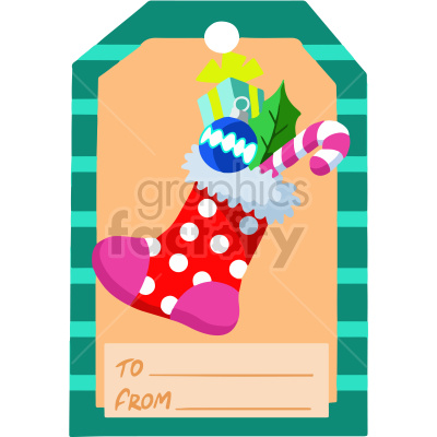 christmas gift tag with stocking vector clipart