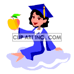 Graduating girl sitting on a cloud bouncing an apple in her hand