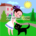Animated little girl petting a black cat animation. Royalty-free animation # 120959
