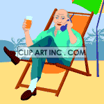 Grandpa relaxing on the beach clipart.