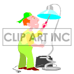 An electrician trying to fix a lamp. clipart.
