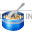 Cooking pot with an animated spoon stirring it clipart.