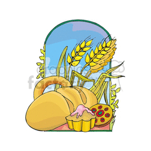 Cut Grain Artisan Bread and A Cupcake clipart. Commercial use image # 128296