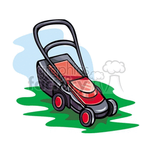 Push style mower with bag attachment clipart.