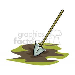 clipart - Spade digging in the dirt.