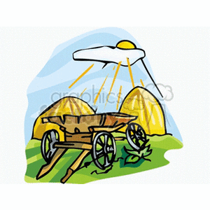 Wagon next to large haystacks clipart. Royalty-free image # 128781