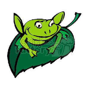 Cartoon frog sitting on leaf clipart. Commercial use image # 129820