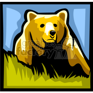 Majestic grizzly bear looking over green grass clipart.