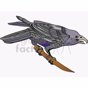 Black crow perched on a branch clipart. Royalty-free image # 130312