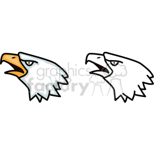 clipart - Close of eagle head profile- black and white and color image.