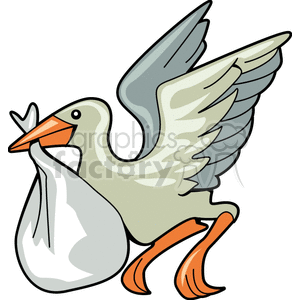 Stork flying with package clipart.