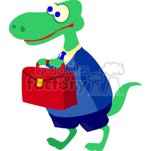 Green dinosaur carrying a red briefcase