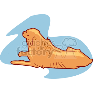 The clipart image features a golden retriever dog in a lying down position. The dog's outline and facial features are simplified, with distinct lines suggesting its fur. The background is a stylized blue shape, providing a contrast to the warm color of the dog.