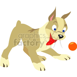 Dog playing with orange ball clipart.