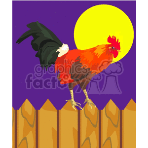 bird birds fowl poultry rooster roosters farm farms animals fence fences moon   Clip Art Animals Farm 