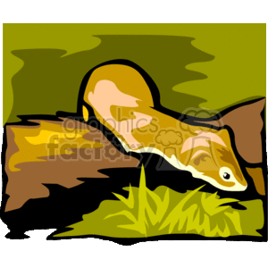 The image is a stylized clipart of a ferret. The ferret is depicted in a side profile, with its characteristic elongated body and its head turned slightly towards the viewer. It appears to be in a natural setting with some vegetation and earthy tones in the background.