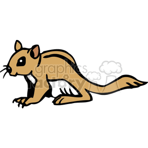 The clipart image features a stylized depiction of a chipmunk. The chipmunk is designed with simple lines, and its fur is primarily brown with a lighter, possibly white, area on its belly and face. The chipmunk has large eyes, small ears, and a long bushy tail.