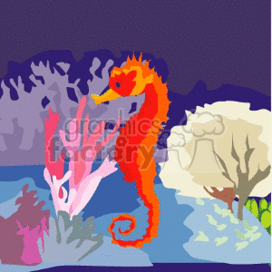 Orange seahorse in the sea clipart.
