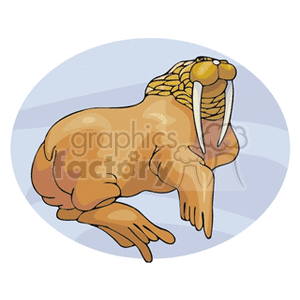 clipart - golden walrus with long white tusk.