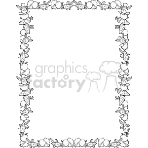 clipart - Black and white border with rabbits and carrots.