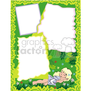 A border with a little girl sleeping in the grass
