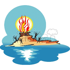   bonfire ritual natives traditions native island people fire beech beach flame flames water  rescue 911 help islanders shipwreck Clip Art Buildings 