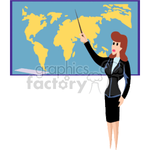 A Teacher Pointing to a Map of the World clipart. Commercial use image # 138574