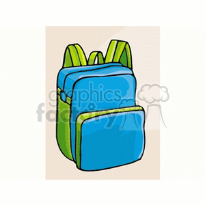 Cartoon blue backpack with green trim clipart.