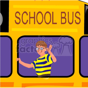 Cartoon student looking out of the back window of a school bus clipart. Royalty-free image # 138768