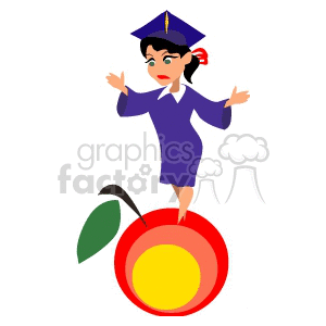 back to school learning students student graduation Clip Art Education apple sad mad cap gown blue gold last day balancing apple scared female 