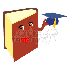 A School Book Holding a Graduation Cap with a Gold Tassel clipart. Royalty-free image # 139500