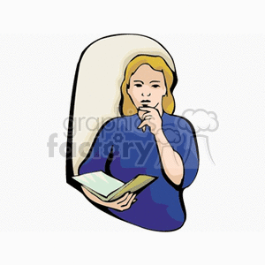 A Woman Thinking about The Book She is Reading clipart. Commercial use image # 139665